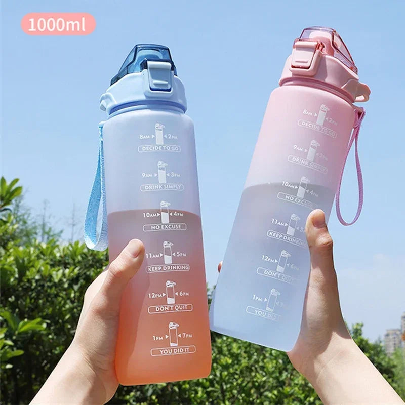 1 Liter Water Bottle with Straw - Large Portable Travel Bottles - Sports Fitness Bottles