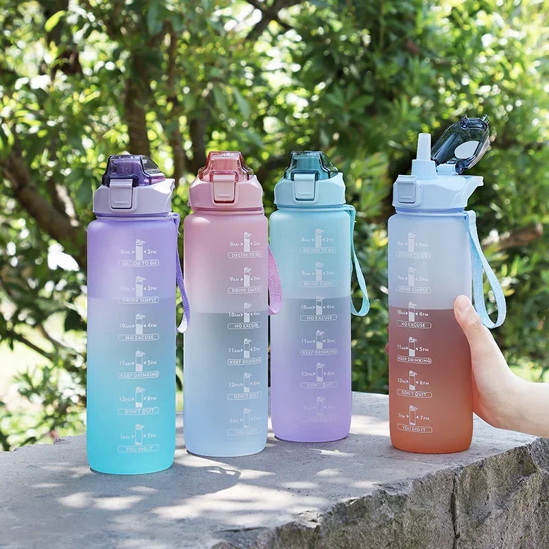 1 Liter Water Bottle with Straw - Large Portable Travel Bottles - Sports Fitness Bottles