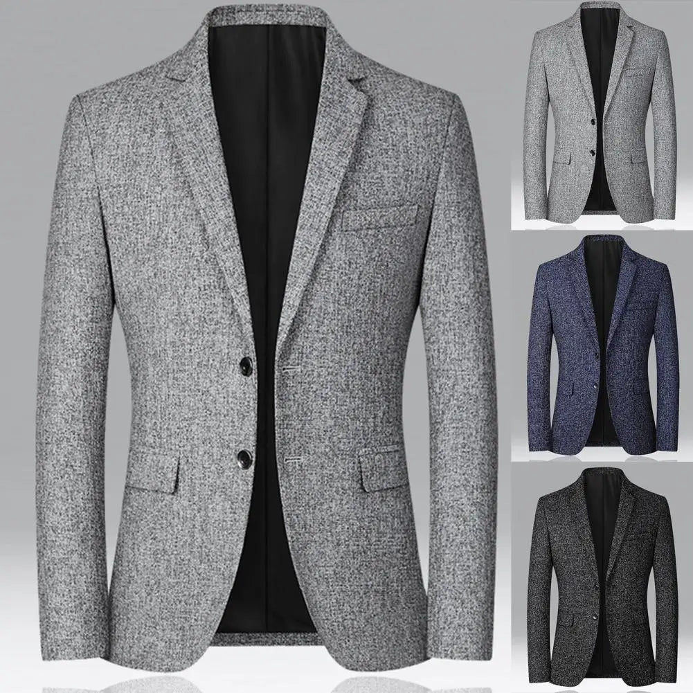 Men Blazer - Autumn Winter Lapel Buttons Suit Jacket for Daily Wear