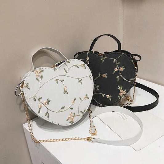 Female Sweet Lace Heart Round Handbags