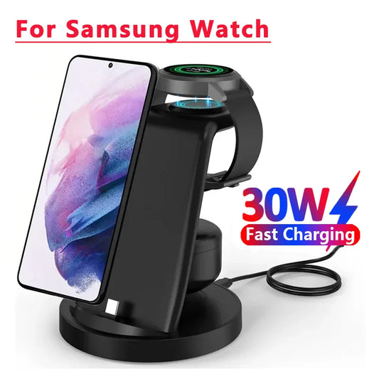 3 in 1 30W Travel Wireless Charger For Samsung Galaxy Phones and Watches